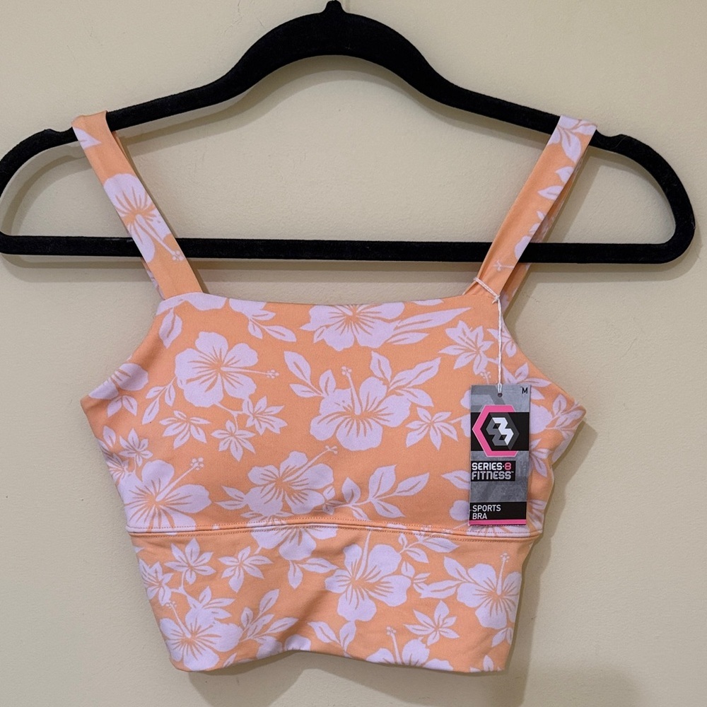 Series 8 Fitness Floral Orange Women’s Crop Top | Women’s Sports Bra Size M